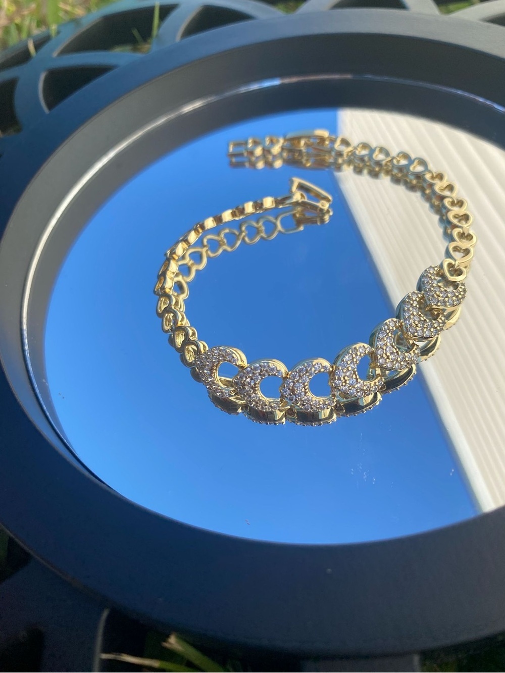 14k laminated gold Pave Cuban Link Bracelet with Crystal Accents - Women Jewelry